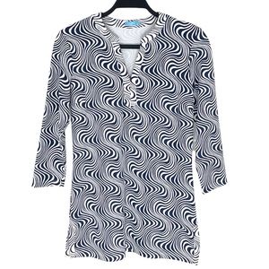 J. McLaughlin Catalina Cloth Navy and White 3/4 Sleeve V-Neck Top Size XS
